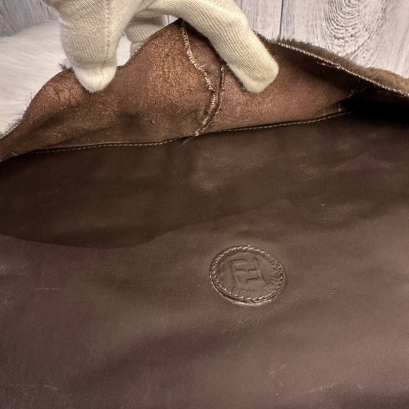 FENDI fur and soft leather clutch bag in coffee brown - Picture 11 of 16